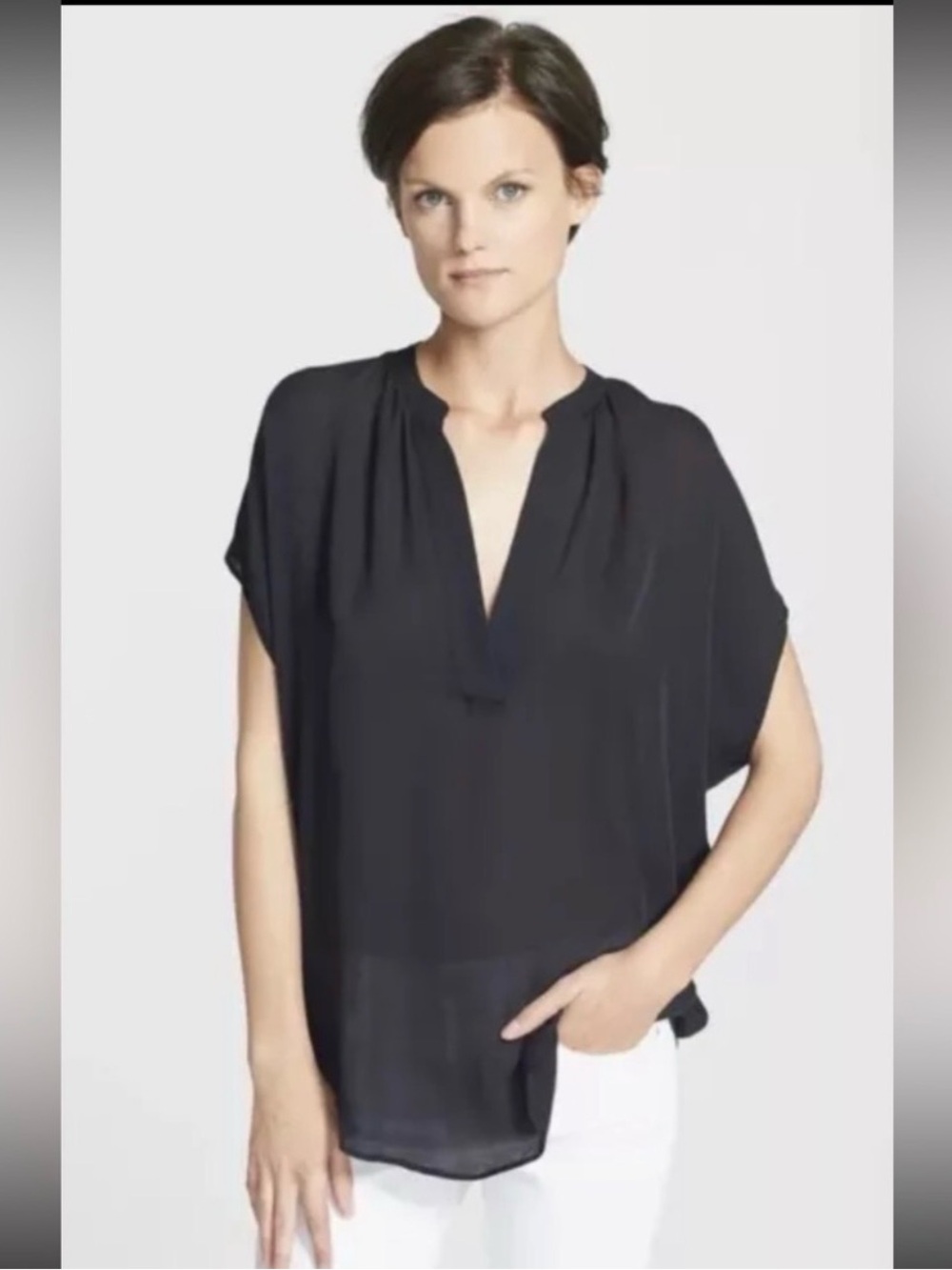 Banana Republic Black Short Sleeve Sheer V-Neck Blouse Dolman Sleeves